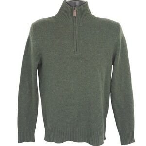 J Crew Mens Green 100% Lambs Wool Quarter Zip Mock Neck Sweater XS Grandpacore